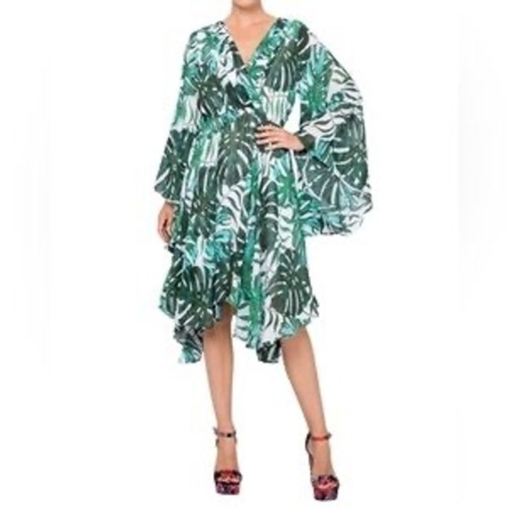 Meghan Los Angeles Tropical‎ Monstera Leaf Print Mini Dress - Size M